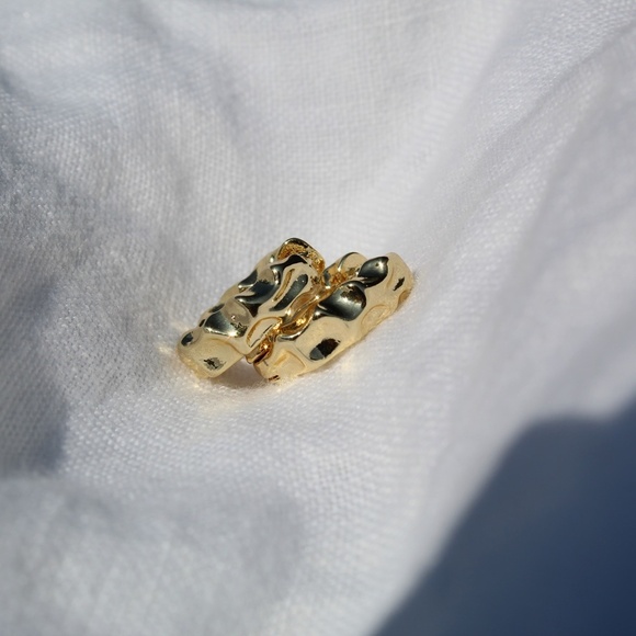 Chunky Textured Gold Hoop Earrings - Picture 5 of 6